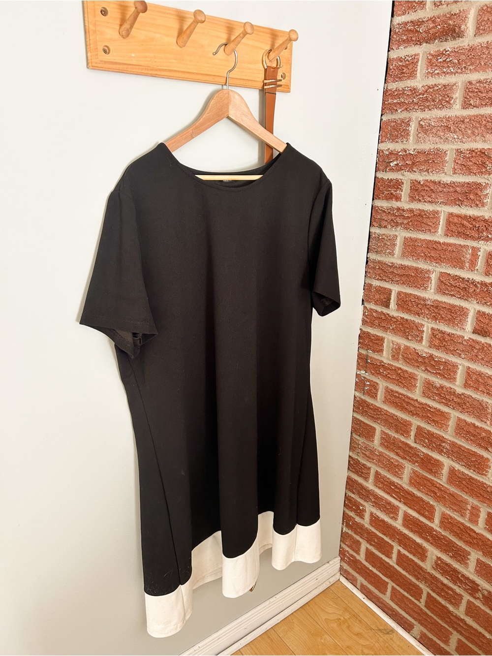 SHEIN Black Midi Dress with White Hem